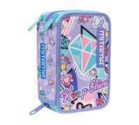 Mitama Trousse scolaire 3 compartiments, double diamant, avec marqueurs, crayons, crayons, etc., multicolore, Taglia Unica