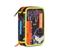 Mitama Trousse scolaire 3 compartiments, FLUO BATTLE, avec marqueurs, crayons, crayons, etc., multicolore, Taglia Unica