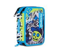 Mitama Trousse scolaire 3 compartiments, SCHOOL SKATE, avec marqueurs, crayons, crayons, etc., multicolore, Taglia Unica