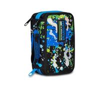Mitama Trousse Scolaire 3 Compartiments, Super Triple Couleur Splash Boy, Contenu 50 pièces, avec Crayons, marqueurs, Porte-Stylo école Primaire Enfant, Bleu, Taglia Unica, Trousse à 3 Fermetures