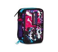 Mitama Trousse Scolaire 3 Compartiments, Super Triple Couleur Splash Girl, Contenu 50 pièces, avec Crayons, marqueurs, Porte-Stylo école Primaire Fille, Noir, Taglia Unica, Trousse à 3 Fermetures