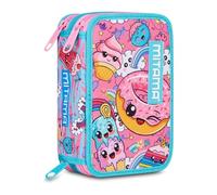 Mitama Trousse scolaire 3 compartiments, SWEET DONUTS, avec marqueurs, crayons, etc., multicolore, Taglia Unica