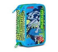 Mitama Trousse Scolaire 3 Compartiments, Triple Fluo Rex, Dinosaure, Contenu 47 pièces, avec Crayons, marqueurs, Porte-Stylo école Primaire Enfant, 064513-000, Multicolore, Taglia Unica, Trousse à 3
