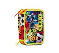 Mitama Trousse Scolaire 3 Compartiments, Triple Urban Game, Contenu 47 pièces, avec Crayons, marqueurs, Porte-Stylo Scolaire élémentaire Enfant, Jaune, Taglia Unica, Trousse à 3 Fermetures éclair