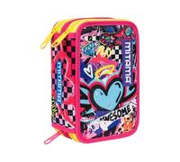 Mitama Trousse scolaire 3 compartiments, URBAN QUEEN, avec marqueurs, crayons, crayons, etc., multicolore, Taglia Unica