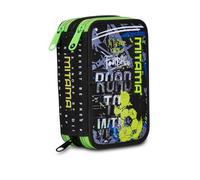 Mitama Trousse Scolaire à 3 Compartiments, Triple Route à Win, Contenu 47 pièces, avec Crayons, marqueurs, Porte-Stylo Scolaire élémentaire Enfant, Noir, Taglia Unica, Trousse à 3 Fermetures éclair