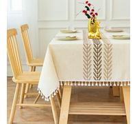 MITAR Nappe à Pampilles brodées Coton Lin Couverture de Table Anti-poussière pour Cuisine Salle à Manger Maison fête décor de Table