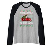 Mitchell Family Ugly Christmas Sweater Red Truck Funny Xmas Manche Raglan