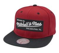 Mitchell & Ness 2 Tone Box Logo - Flat Visor Casquette de Baseball Snapback à Visière Plate, Burgundy-Black