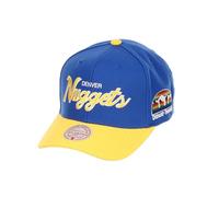 Mitchell & Ness Denver Nuggets NBA Team Script 2.0 Bleu Jaune Casquette Snapback Courbée Ajustable