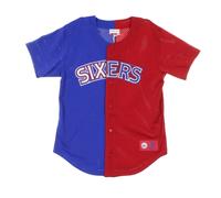 Mitchell & Ness, Homme, Tops, Bleu, Taille: XL Tee Split Mesh Bouton avant Phi76E