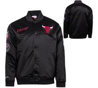 Mitchell & Ness NBA Blackout Veste en satin épais | Chicago Bulls | Taille L, Noir, écussons et broderies de haute qualité sur la poitrine et les manches, poignets côtelés