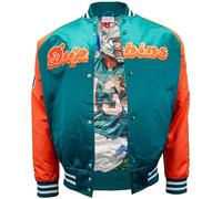 Mitchell & Ness Nom et Numéro Veste légère en Satin (NFL) - Miami Dolphins - D. Marino, Turquoise-Orange, Größe M