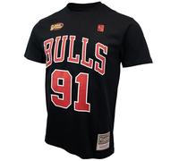 Mitchell & Ness T-shirt avec nom et numéro (NBA | HWC | NFL), Chicago Bulls - Rodman, noir et rouge, XL
