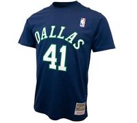 Mitchell & Ness T-shirt avec nom et numéro (NBA | HWC | NFL), Dallas Mavericks Dirk Nowitzki Bleu foncé, XL