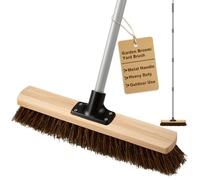 Mitclear Balai de jardin d'extérieur robuste de 40,6 cm avec long manche (160 cm), brosse de cour avec poils durs naturels en bassine et poteaux métalliques, brosse de balayage rigide pour terrasse