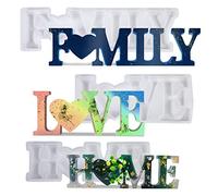 Mitening 3pcs Moules en Résine, Alphabet Silicone Moule, Aiboria Love Home Family, Kit pour Époxy Bricolage, 3D Acrylique Agate Mold pour Décoration Table