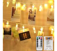 Mitening LED Photo Clips Guirlande Lumineuse 40 Clips 4M 8 Modes Batterie et USB Alimentée LED Éclairage Ambiance Décoration pour Mémos Oeuvres Fête (Blanc Chaud)