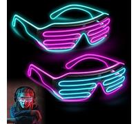 Mitening Lunettes LED Neon Rave - 2 Pièces Avec 3 Modes Flash, Lumineuses, Frame Obturateur Type El Wire Pour Cosplay, Halloween, Club, Fête (Bleu/Rose)