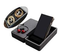 MITER Étui de transport Coque Couverture pour DAP + écouteurs, faite à la main en Italie PU cuir Étui rigide pour 2 écouteurs IEM + 1 lecteur audio numérique (Noir de grande taille)