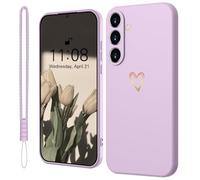 Mitetabo Coque de protection en silicone pour Samsung Galaxy A55 5G avec cœur d'amour doré, fin, résistant aux rayures, protection complète pour Samsung Galaxy A55 5G, violet