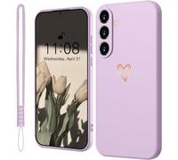 Mitetabo Coque de protection en silicone pour Samsung Galaxy S24 5G avec cœur d'amour doré, fin, résistant aux rayures, protection complète pour Samsung Galaxy S24 5G, violet
