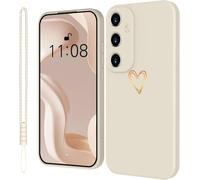 Mitetabo Coque de protection pour Samsung Galaxy S25 Plus 5G en silicone avec cœur d'amour doré - Fine - Anti-rayures - Protection complète - Beige