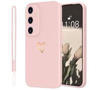 Mitetabo Coque de protection pour téléphone portable Samsung Galaxy A14 5G en silicone avec cœur d'amour doré - Fine - Anti-rayures - Protection complète - Pour Samsung Galaxy A14 - Rose