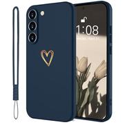 Mitetabo Coque de protection pour téléphone portable Samsung Galaxy A16 5G en silicone avec cœur d'amour doré - Fine - Anti-rayures - Protection complète - Pour Samsung Galaxy A16 - Bleu