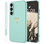 Mitetabo Coque de protection pour téléphone portable Samsung Galaxy A36 5G en silicone avec cœur d'amour doré, Samsung A36 - Fine - Anti-rayures - Protection complète - Vert menthe