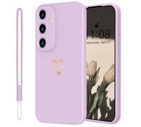 Mitetabo Coque pour Samsung Galaxy A14 5G en silicone avec cœur d'amour doré, coque fine en or pour Samsung A14, protection fine et anti-rayures, coque complète pour Samsung Galaxy A14, violette