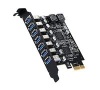 Mitheuum Carte d'extension USB 3.2 PCIe 7 ports Gen1 pour une puissance de | Sept ports USB 3.0 Gen1 alimentés par PCIe 1X avec 5 V 1,5 A chacun, prêt à brancher à chaud et alimentation stable.