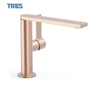 Mitigeur avec manette latérale pour lavabo Or Rose Mat 24K - TRES 21120501OPM