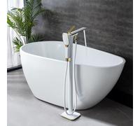 Mitigeur Baignoire avec Douche à Main 2 Modes Sur Pied Robinet pour Baignoire Ilot Mitigeur Douche en Cuivre,blanc + Or