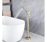 Mitigeur Baignoire avec Douchette Sur Pied Or Brossé Col de Cygne Mitigeur Bain Ilot 2 Modes Robinet Salle Bain Baignoire Rotation 360°