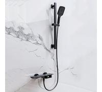 Mitigeur Baignoire Cascade avec Douchette Laiton Mode 3 Douche À Main avec Canne de Levage Eau Froide et Chaude Robinet Mural Salle de Bain Baignoire-Noir