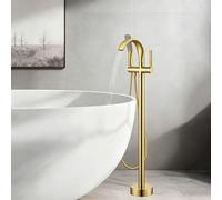 Mitigeur Baignoire Ilot Sur Pied a Cascade Rotation 360° Robinets de Douche et de Baignoire 2 Modes,Or Brossé