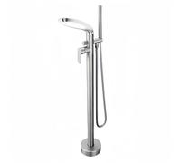 Mitigeur Baignoire Ilot Sur Pied Cascade Avec Douchette, 2 Modes De Poignée Autoportante (Chrome-A)