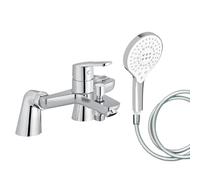Mitigeur baignoire JACOB DELAFON Aimé + pommeau de douche Metro signature + flexible de douche lisse + colonnettes