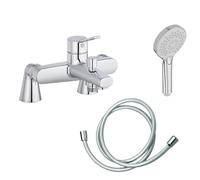 Mitigeur baignoire JACOB DELAFON Eo + pommeau de douche Metro + flexible de douche lisse + colonnettes