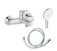 Mitigeur baignoire JACOB DELAFON Eo + pommeau de douche Metro signature + flexible de douche lisse