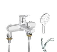 Mitigeur baignoire JACOB DELAFON Eo + pommeau de douche Metro signature + flexible de douche lisse + colonnettes Idro'Flex