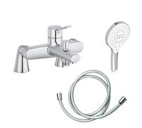Mitigeur baignoire JACOB DELAFON Eo + pommeau de douche Metro signature + flexible de douche lisse + colonnettes