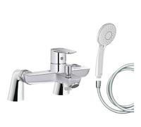 Mitigeur baignoire JACOB DELAFON July+ + pommeau de douche Juliette + flexible de douche lisse + colonnettes