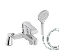 Mitigeur baignoire JACOB DELAFON July + pommeau de douche Metro + flexible de douche lisse + colonnettes