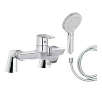 Mitigeur baignoire JACOB DELAFON July+ + pommeau de douche Metro + flexible de douche lisse + colonnettes