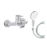 Mitigeur baignoire JACOB DELAFON July+ + pommeau de douche Metro signature + flexible de douche lisse