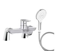 Mitigeur baignoire JACOB DELAFON July+ + pommeau de douche Metro signature + flexible de douche métal + colonnettes