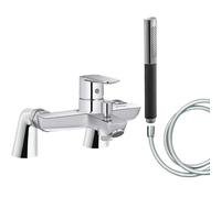 Mitigeur baignoire JACOB DELAFON July+ + pommeau de douche Shift Ellipse + flexible de douche lisse + colonnettes