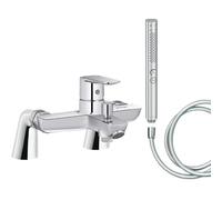 Mitigeur baignoire JACOB DELAFON July+ + pommeau de douche Shift+ rond + flexible de douche lisse + colonnettes